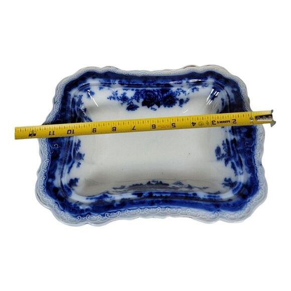 Antique Wedgwood Blue China Covered Vegetable Dish Serving Bowl Roses England - Picture 10 of 11